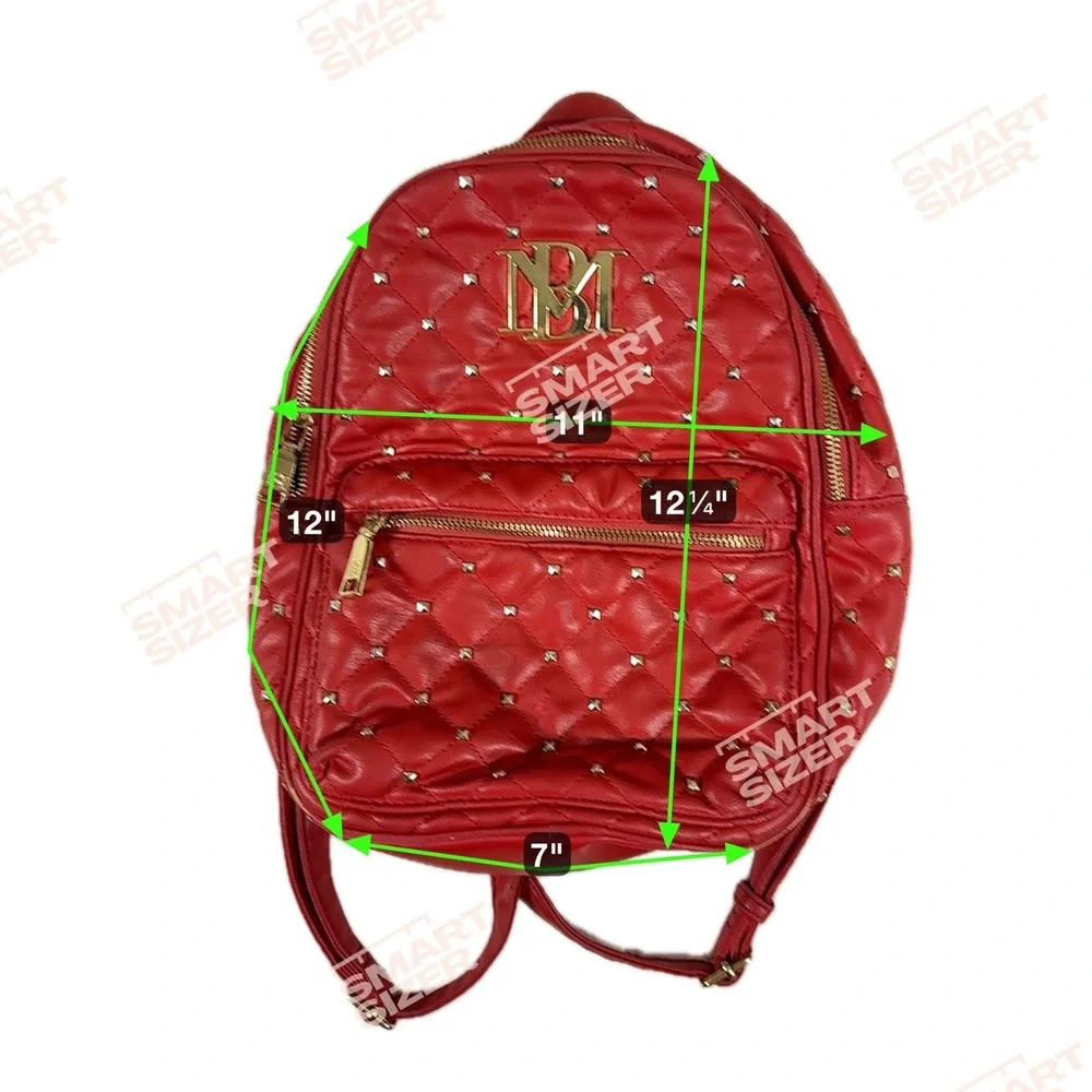 Badgley Mischka Backpack Womens Small Red Quilted Studded‎ BM Logo Edgy Designer